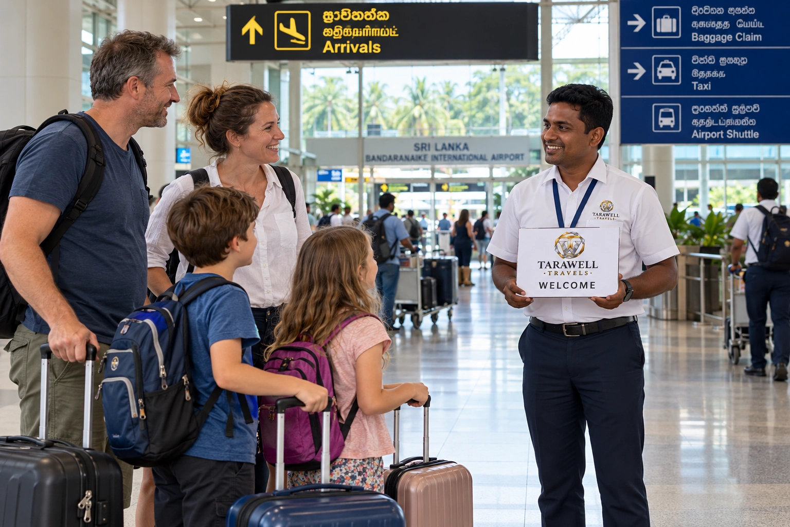 Chauffeur-guide welcoming a family at the airport
