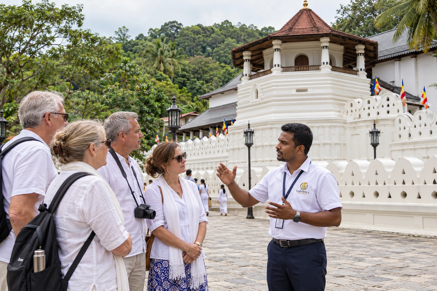 Guests visiting a temple with their chauffeur-guide