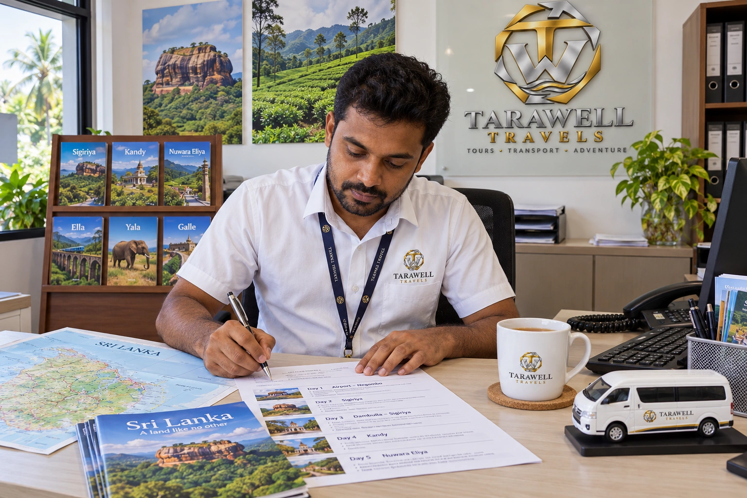 Itinerary being prepared at the office desk