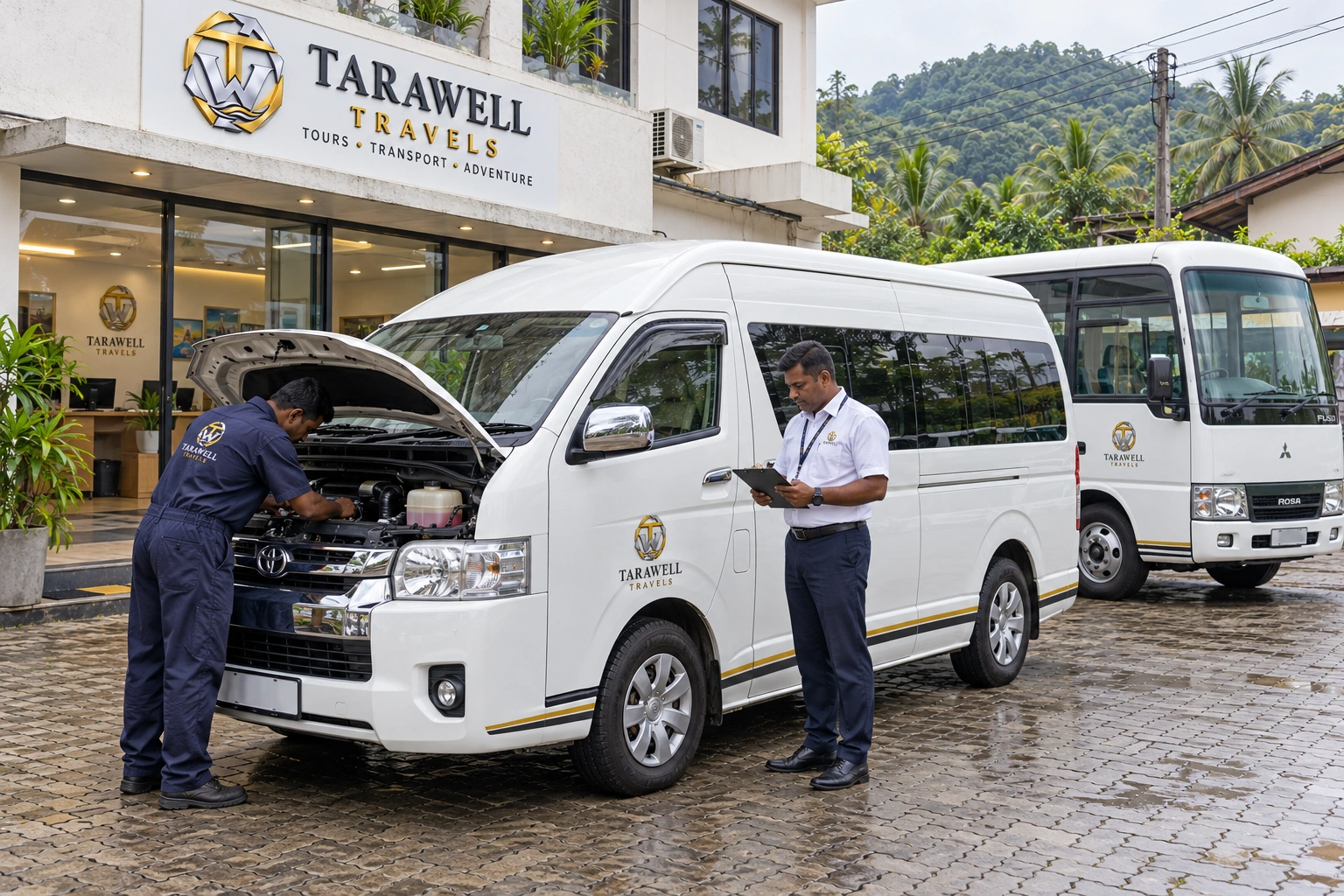 Fleet team checking a vehicle before departure