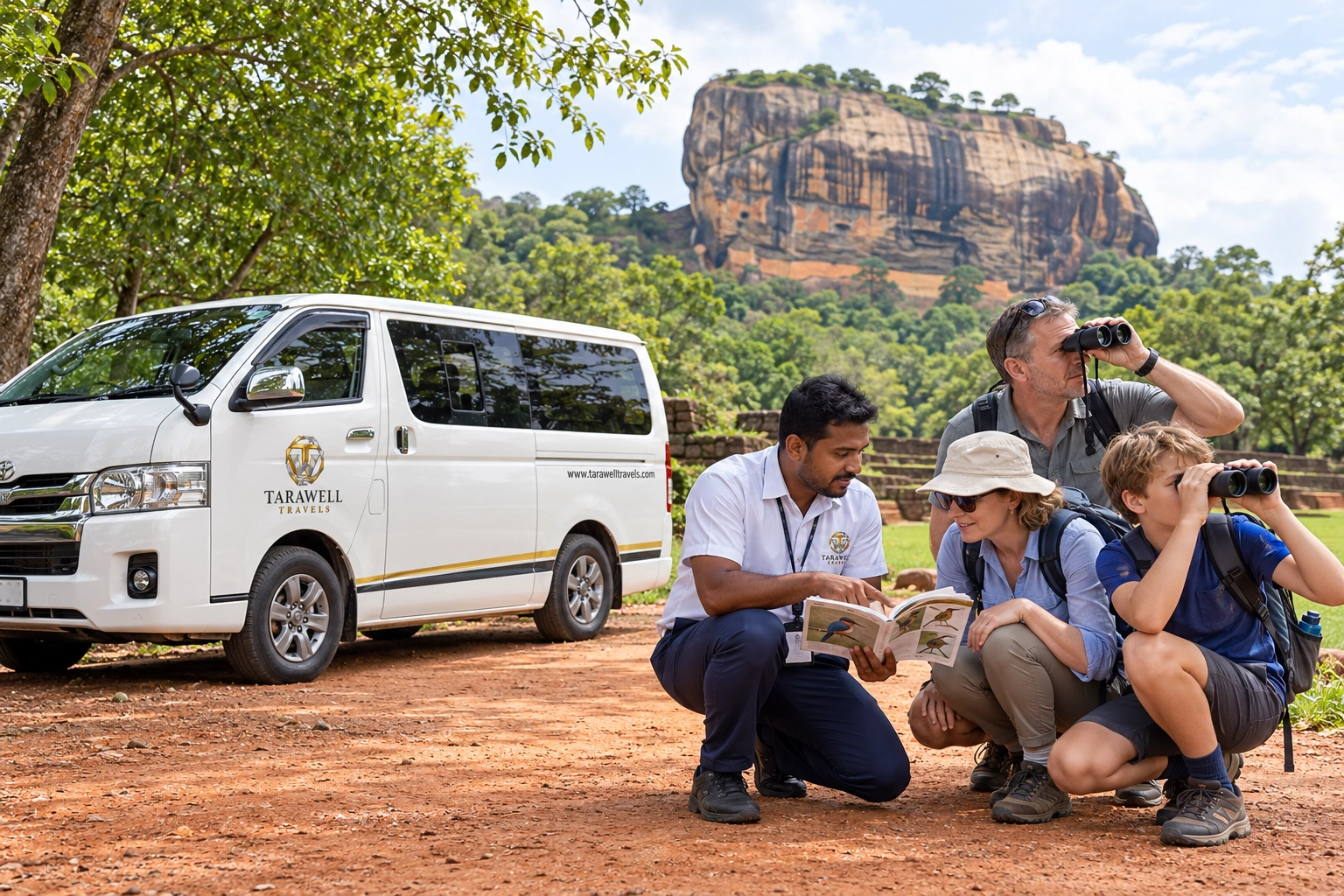 Guide birdwatching with a family near Sigiriya