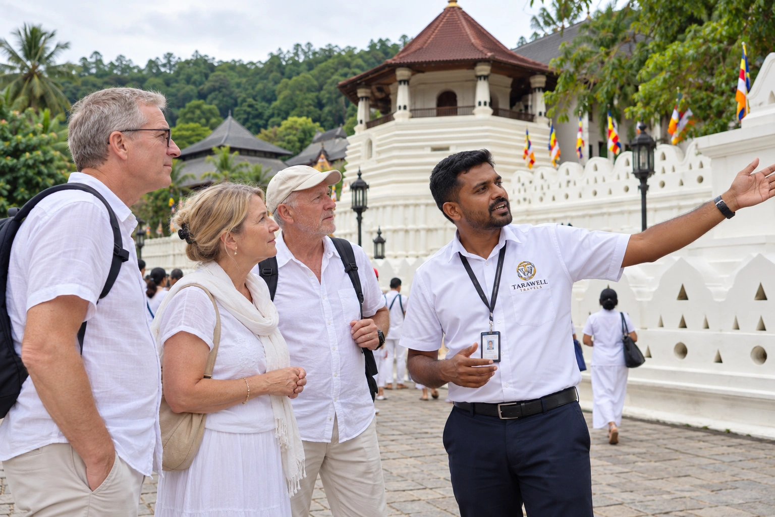 Guide with guests at the Temple of the Tooth, Kandy