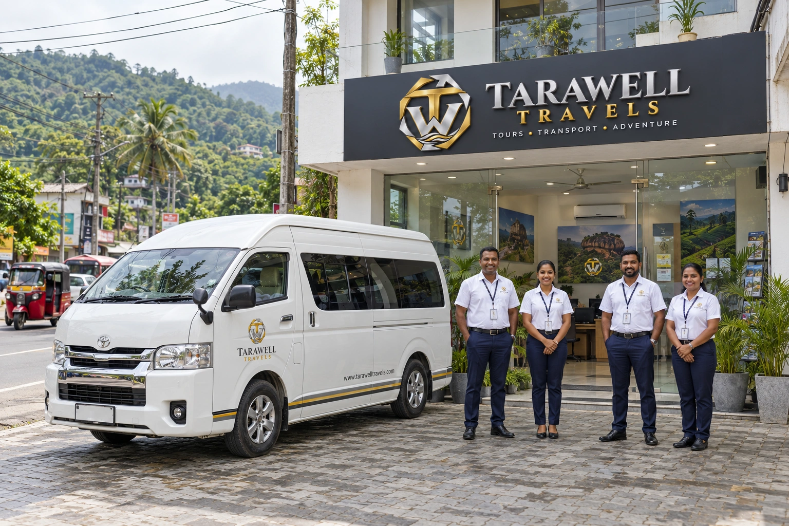 The Tarawell Travels team at the office entrance